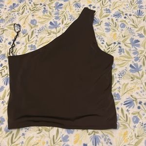 Express one shoulder brown cropped shirt